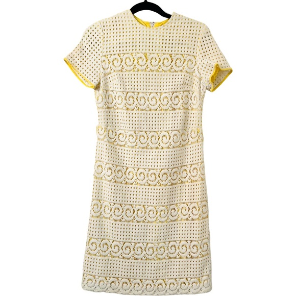 VINTAGE HENRY-LEE Crochet Lace Midi Dress in Ivory/Yellow - Picture 3 of 8